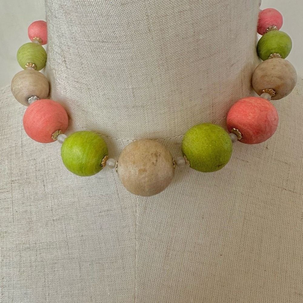 Pink and green  beaded choker necklace